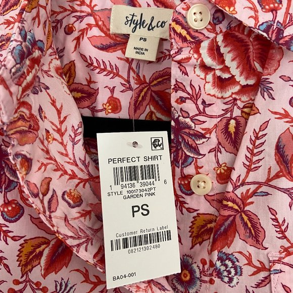 NWT Macy’s Style & Co Petite Floral Perfect Shirt in PS Petite Small - Picture 2 of 3